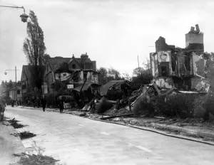Damage caused to Sidcups main road during the German aerial onslaught Damage caused to Sidcups main road during the German aerial onslaught