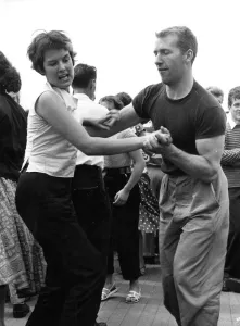 Dancing the jive to jazz on the river 1955 dance / dancing / party season / celebration Dancing the jive to jazz on the river 1955 dance / dancing / party season / celebration
