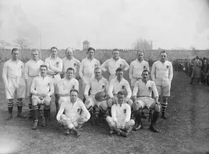England versus Scotland at Rugby at Twickenham. The King was present. The England team England versus Scotland at Rugby at Twickenham. The King was present. The England team