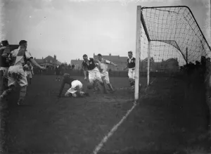 Erith and Belvedere club versus Worthing football club. The keeper watches as Erith and Belvedere club versus Worthing football club. The keeper watches as