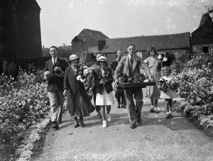 Exhibitors arriving with their produce a t the Lamorbey horticultural show, Kent Exhibitors arriving with their produce a t the Lamorbey horticultural show, Kent