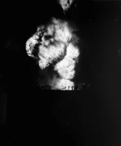 Flames and smoke from the fire at the tire dump in Ruxley, Kent. 2 June 1937 Flames and smoke from the fire at the tire dump in Ruxley, Kent. 2 June 1937