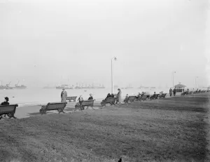 A general view of the Thames estuary from Gravesend promenade, Kent A general view of the Thames estuary from Gravesend promenade, Kent
