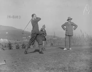 Golf at Cannes. Count Michael Torby, son of Grand Duke Michael ( Grand Duke seen on right ) Golf at Cannes. Count Michael Torby, son of Grand Duke Michael ( Grand Duke seen on right )