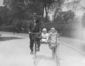 At the Great Wheelers Rally in London an example of the novel cycle perambulator At the Great Wheelers Rally in London an example of the novel cycle perambulator