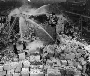 Kent - Dartford Paper Mills fire which burnt for three days - 3 March 1949 Kent - Dartford Paper Mills fire which burnt for three days - 3 March 1949