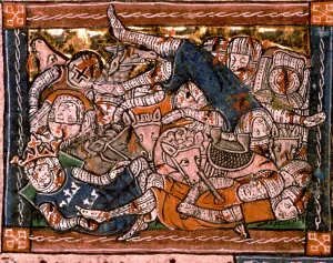 King Arthur, Battle of Camlann, 13th century. The Battle of Camlann is best known King Arthur, Battle of Camlann, 13th century. The Battle of Camlann is best known