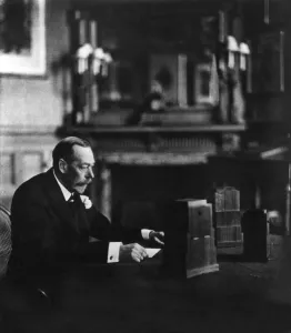 King George V making his Christmas broadcast at Sandringham in 1934 King George V making his Christmas broadcast at Sandringham in 1934