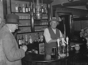 The landlord Mr J H Salmon at the Long Reach Tavern in Dartford, Kent The landlord Mr J H Salmon at the Long Reach Tavern in Dartford, Kent