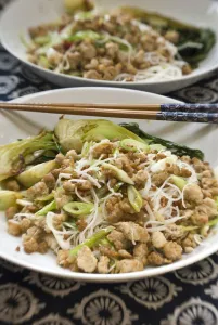 Larb - a Thai dish of minced pork, fried with garlic, grated fresh ginger, chilli pepper Larb - a Thai dish of minced pork, fried with garlic, grated fresh ginger, chilli pepper