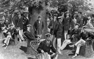 On their lawn at Cowes, Isle of Wight ; most prominent members of the Royal Yacht On their lawn at Cowes, Isle of Wight ; most prominent members of the Royal Yacht