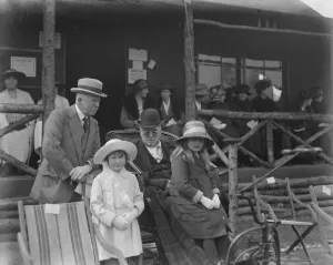 Lord Rosebery opens bowling green at Epsom. Lord Rosebery with his grand daughter Lord Rosebery opens bowling green at Epsom. Lord Rosebery with his grand daughter