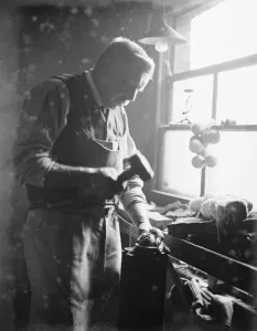 The making of cricket balls at London football compny station road, South Norwood Making The making of cricket balls at London football compny station road, South Norwood Making