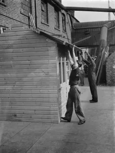 Making a shed at the at the G Ellis joinery works in Hackney. 7 April 1938 Making a shed at the at the G Ellis joinery works in Hackney. 7 April 1938