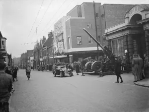 A national service Anti Aircraft display at the State Cinema in Dartford, Kent A national service Anti Aircraft display at the State Cinema in Dartford, Kent