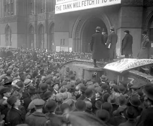 The National war bond tank calls at the Prudential for a £625, 000 cheque. 5 December The National war bond tank calls at the Prudential for a £625, 000 cheque. 5 December