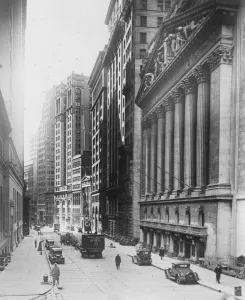 New York views. Broad Street looking south from Wall Street in New York s financial district New York views. Broad Street looking south from Wall Street in New York s financial district