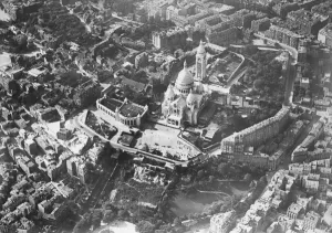Paris seen from the air. Showing the district of Montmartre with the Church of Paris seen from the air. Showing the district of Montmartre with the Church of