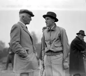 Parliamentary Golf Tournament at Walton Heath. Sir John Simon and Mr Geoffrey Shakespeare Parliamentary Golf Tournament at Walton Heath. Sir John Simon and Mr Geoffrey Shakespeare