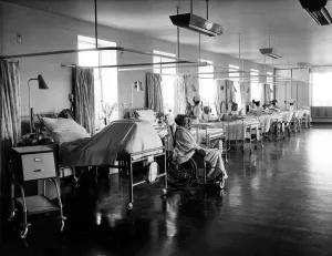Patients recovering in a ward in the new Guys hospital building, London. 3rd May 1961 Patients recovering in a ward in the new Guys hospital building, London. 3rd May 1961