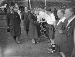 The Prince of Wales attends a football match between unemployed teams at Wembley stadium The Prince of Wales attends a football match between unemployed teams at Wembley stadium