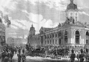 The procession in Smithfield passing the Metropolitan Meat Market. 13 November 1869 The procession in Smithfield passing the Metropolitan Meat Market. 13 November 1869