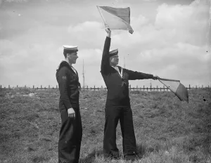 Royal navy reserve volunteers in camp at Greenhithe. A signalman learns Flag Royal navy reserve volunteers in camp at Greenhithe. A signalman learns Flag