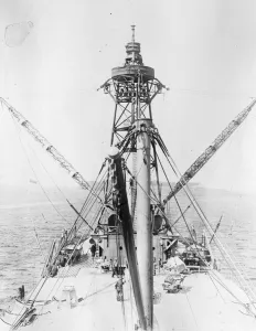Ship with first mooring mast for airship. The mooring mast of the USS Patoka Ship with first mooring mast for airship. The mooring mast of the USS Patoka