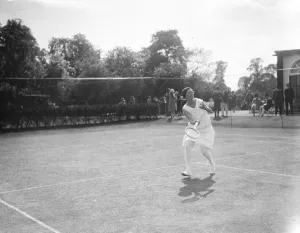 South African women tennis players practice at Hurlingham. Mrs Peacock in play South African women tennis players practice at Hurlingham. Mrs Peacock in play