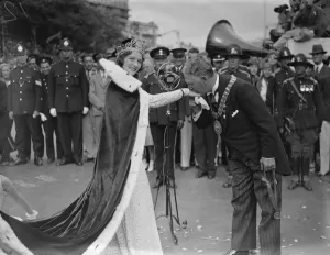 Southend - on - Sea carnival. The Carnival Queen, Miss Hilda Wordsworth being Southend - on - Sea carnival. The Carnival Queen, Miss Hilda Wordsworth being