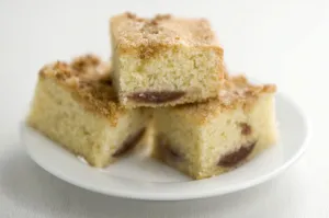 Three squares of fig and sesame cake on white plate credit: Marie-Louise Avery Three squares of fig and sesame cake on white plate credit: Marie-Louise Avery