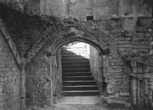 Steps leading to a ruined chapel near the old Abbey at Glastonbury. 1920 s Steps leading to a ruined chapel near the old Abbey at Glastonbury. 1920 s