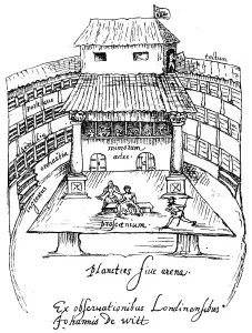 The Swan Theatre, London, 1596, (1893). The Swan theatre was built by Francis Langley in c1595 The Swan Theatre, London, 1596, (1893). The Swan theatre was built by Francis Langley in c1595