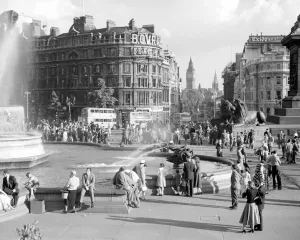 Trafalgar Square looking down Whitehall towards the Houses of Parliament and Big Ben Trafalgar Square looking down Whitehall towards the Houses of Parliament and Big Ben