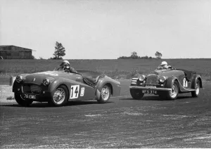Triumph TR2 and Morgan Plus Four at Silverstone in July 1955 Triumph TR2 and Morgan Plus Four at Silverstone in July 1955