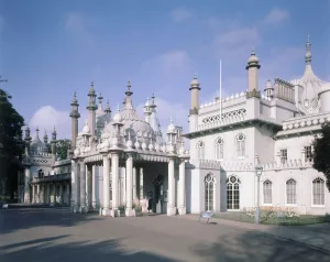 View of the exterior of the Royal Pavilion in Brighton, East Sussex, UK. Artist - Nash View of the exterior of the Royal Pavilion in Brighton, East Sussex, UK. Artist - Nash