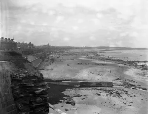 A view of Whitley Bay, Northumberland, showing the beach and town. 1928 A view of Whitley Bay, Northumberland, showing the beach and town. 1928