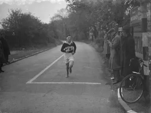 W E Booker, competing in the Kent Marathon, passes through Dartford, Kent W E Booker, competing in the Kent Marathon, passes through Dartford, Kent