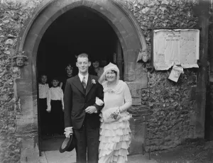 A wedding of a couple in Orpington, Kent. The bride and groom. 1939 A wedding of a couple in Orpington, Kent. The bride and groom. 1939