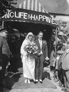 Wedding of the Hon Irene Cage and Capt Shuldham at Firle, Sussex The bride Wedding of the Hon Irene Cage and Capt Shuldham at Firle, Sussex The bride