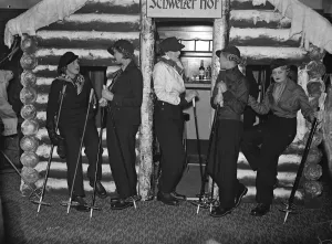 Winter sports costumes at Harrods Department store. 7 November 1934 Winter sports costumes at Harrods Department store. 7 November 1934