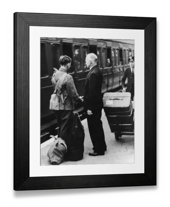 Framed Print : World War II - The Vicar of Sidcup says goodbye to his son, a volunteer in the Artists Framed Print : World War II - The Vicar of Sidcup says goodbye to his son, a volunteer in the Artists