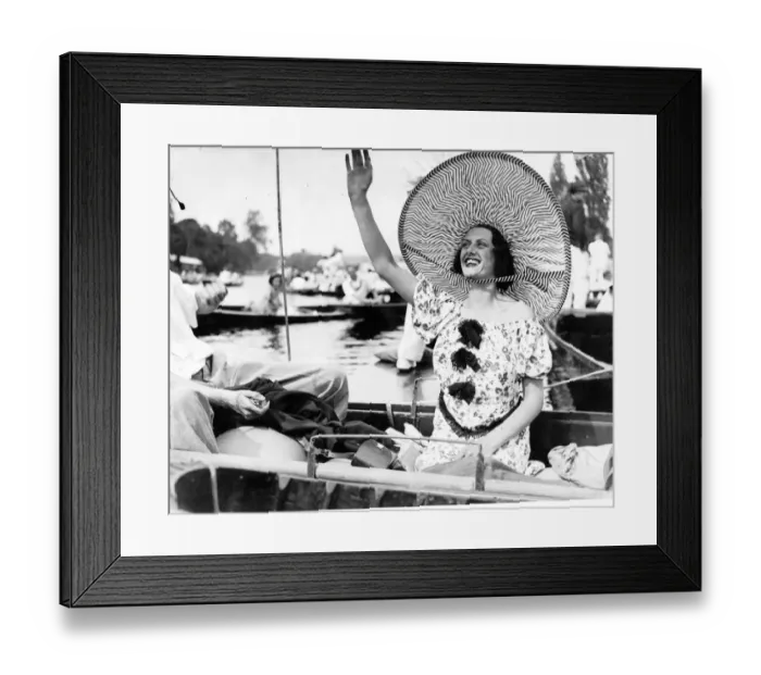 Framed Print : Enormous hat fashion the largest seen on the river worn by a spectator who cheered Framed Print : Enormous hat fashion the largest seen on the river worn by a spectator who cheered