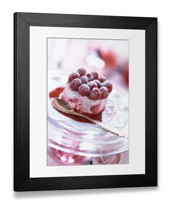 Framed Print : Raspberry icecream topped with fresh raspberries as special party dessert. credit Framed Print : Raspberry icecream topped with fresh raspberries as special party dessert. credit