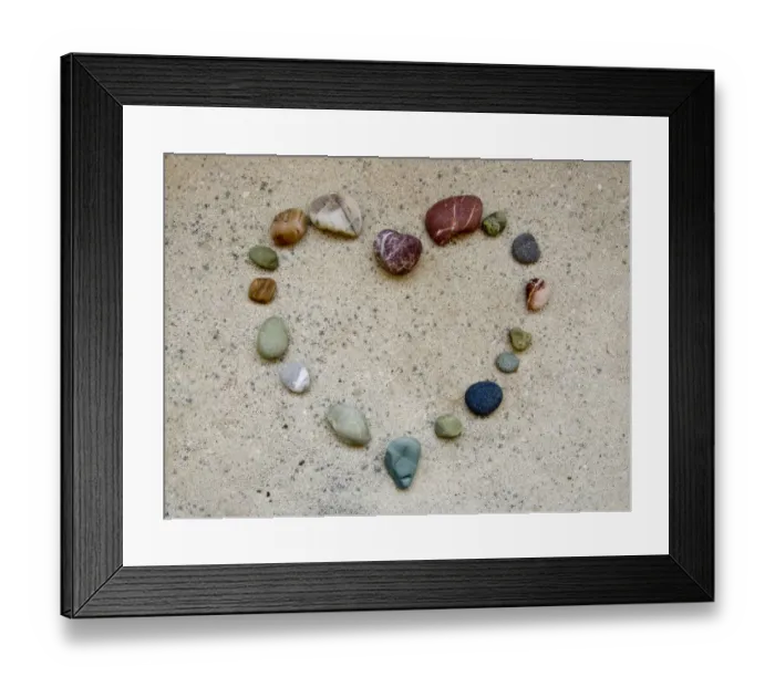 Framed Print : Heart shape made of various coloured Cypriot pebbles credit: Marie-Louise Avery Framed Print : Heart shape made of various coloured Cypriot pebbles credit: Marie-Louise Avery