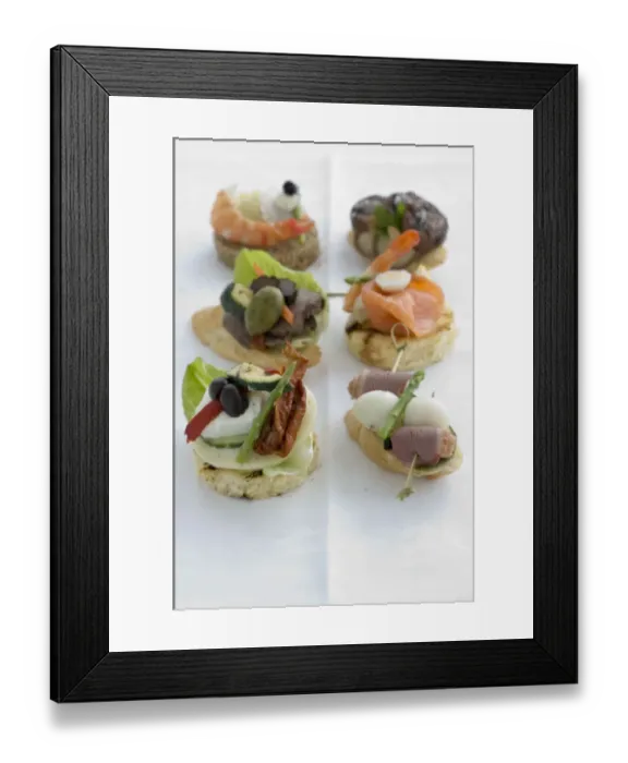 Framed Print : Selection of attractive canapes credit: Marie-Louise Avery  /  thePictureKitchen