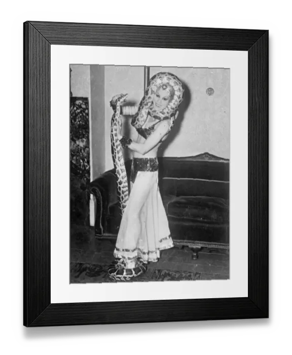 Framed Print : Aerial, a striptease actress from South America, has introduced a new thrill into her act Framed Print : Aerial, a striptease actress from South America, has introduced a new thrill into her act