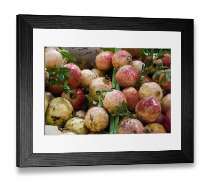 Framed Print : Baskets full of pomegrates in Limassol market, Cyprus credit: Marie-Louise Avery
