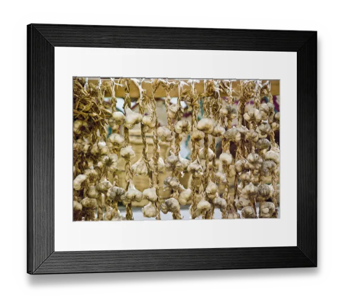Framed Print : Strings of garlic for sale in covered market in Limassol, Cyprus credit: Marie-Louise Framed Print : Strings of garlic for sale in covered market in Limassol, Cyprus credit: Marie-Louise
