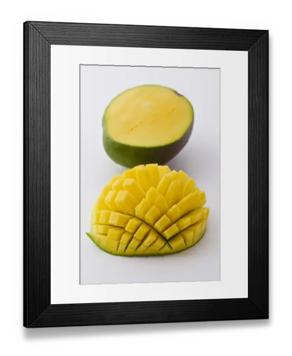 Framed Print : Fresh mango showing technique for cutting into cubes credit: Marie-Louise Avery Framed Print : Fresh mango showing technique for cutting into cubes credit: Marie-Louise Avery